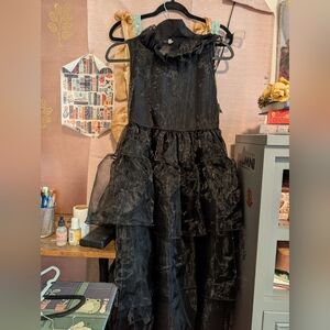 Wednesday Addams Inspired Elegant Black Layered Dress Girls Size 10/12 Costume
